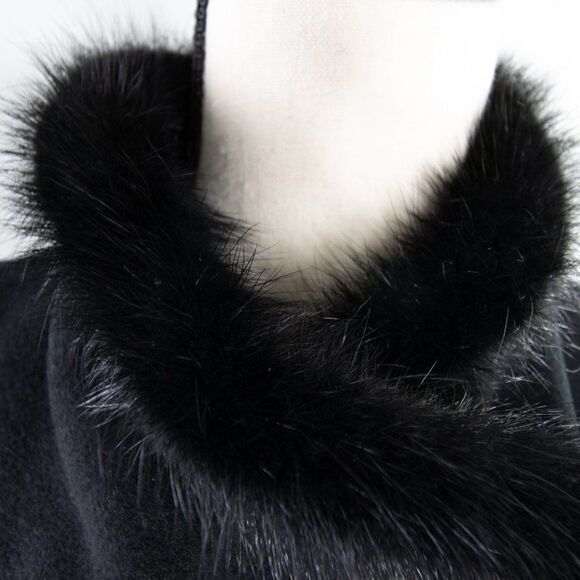 Vintage Gothic style Black Coat wool‎ blend with Mink  fur - Picture 3 of 16